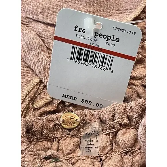 Free People One X-Small Adella Slip Mini Dress Rose Crochet Lace Flowy Smocked - Picture 10 of 12